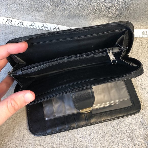 Women's Black Clutch Wallet Buckle Zip 12-Card Holders + License Window 8”x 4” - Picture 5 of 8